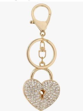 Gold Heart Lock Crystal Keychain Charm